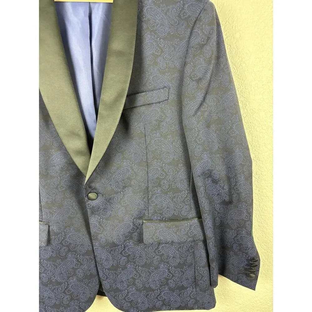 Jos A Bank Paisley Tailored Fit Sport Coat Blue Black Size‎ Medium Western Rodeo